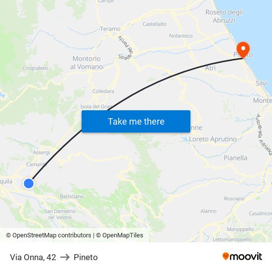Via Onna, 42 to Pineto map