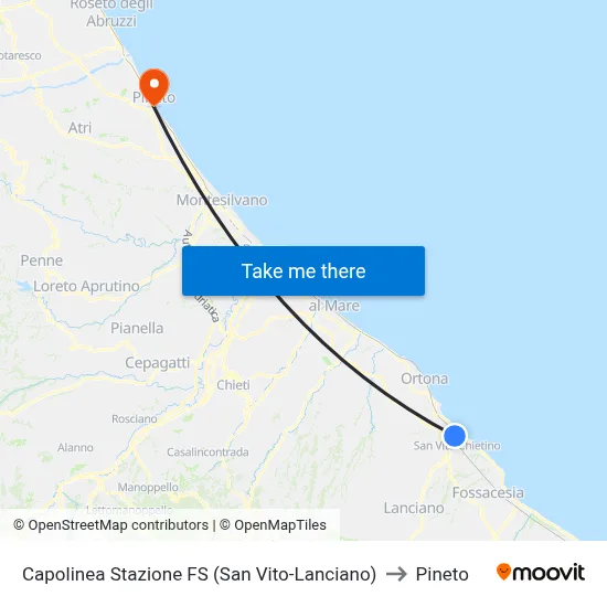 Railway Station Terminal (San Vito-Lanciano) to Pineto map