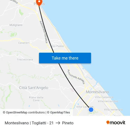Montesilvano | Togliatti - 21 to Pineto map