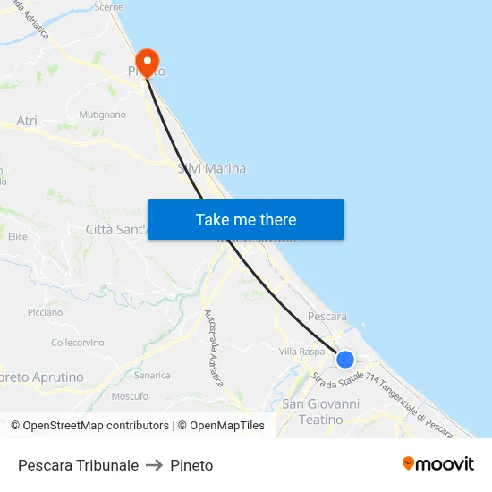 Pescara Courthouse to Pineto map