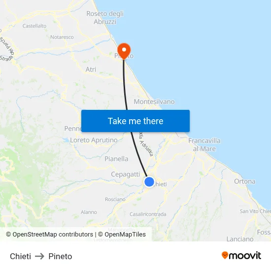 Chieti to Pineto map