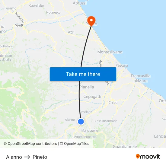 Alanno to Pineto map