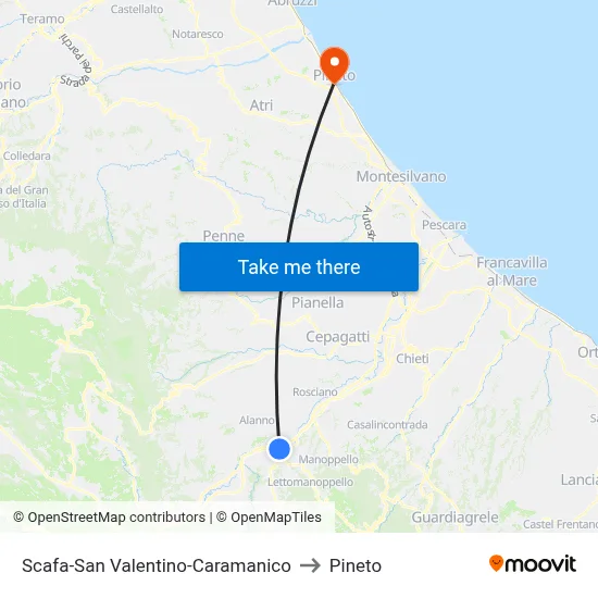 Scafa-San Valentino-Caramanico to Pineto map