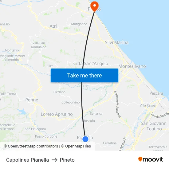 Pianella Terminal to Pineto map