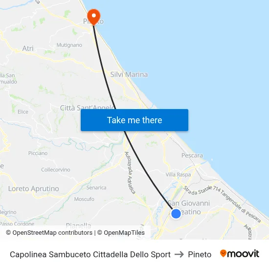 Sambuceto Sports City Terminal to Pineto map