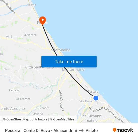 Pescara | Conte Di Ruvo - Alessandrini to Pineto map
