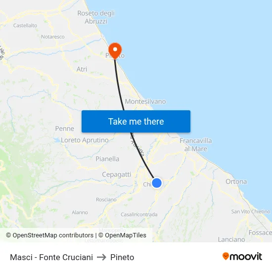 Masci - Fonte Cruciani to Pineto map