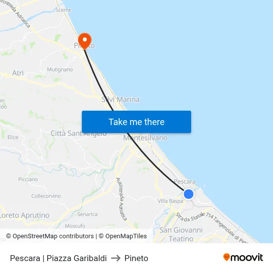 Pescara | Piazza Garibaldi to Pineto map
