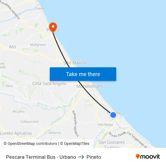 Pescara Bus Terminal - Urban to Pineto map