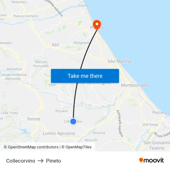 Collecorvino to Pineto map