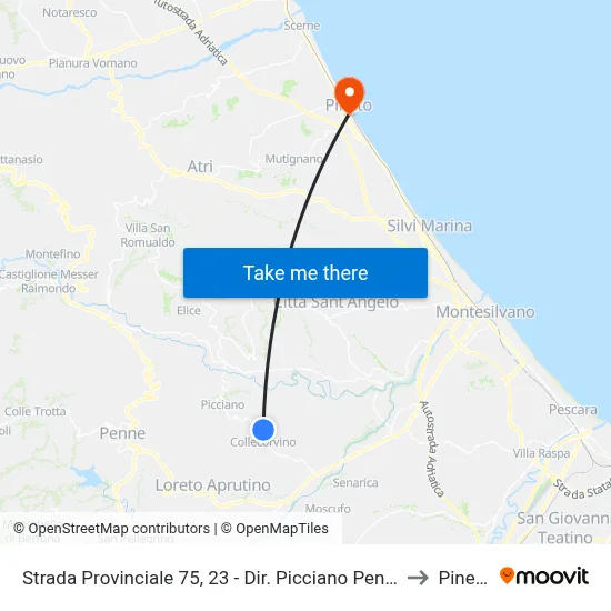 Provincial Road 75, 23 - Picciano Penne Direction to Pineto map