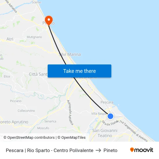 Pescara | Rio Sparto - Centro Polivalente to Pineto map