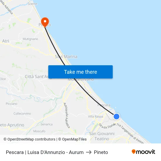 Pescara | Luisa D'Annunzio - Aurum to Pineto map