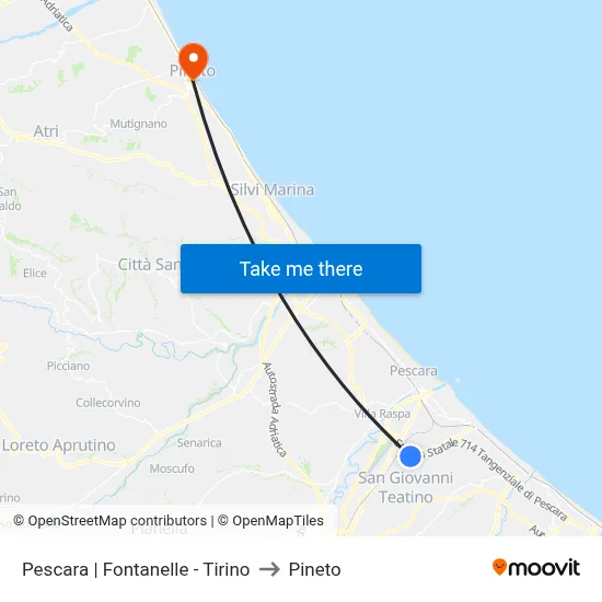 Pescara | Fontanelle - Tirino to Pineto map
