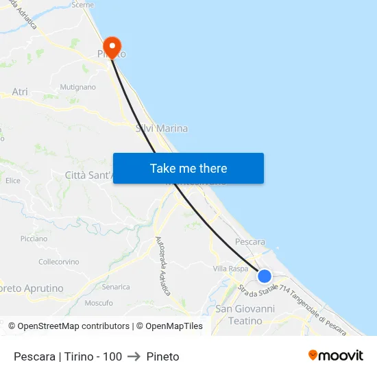 Pescara | Tirino - 100 to Pineto map