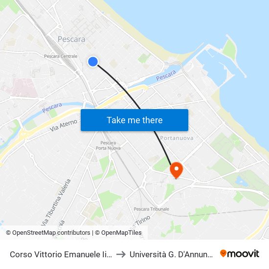 Corso Vittorio Emanuele Ii, 122 (Outlet Del Kasalingo) to Università G. D'Annunzio - Campus Di Pescara map