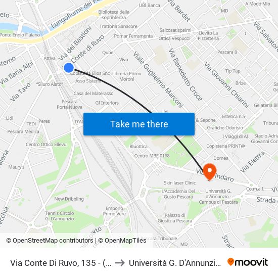 Via Conte Di Ruvo, 135 - (Teatro Michetti - Ovest) to Università G. D'Annunzio - Campus Di Pescara map