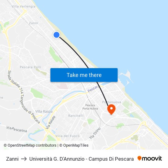 Zanni to Università G. D'Annunzio - Campus Di Pescara map