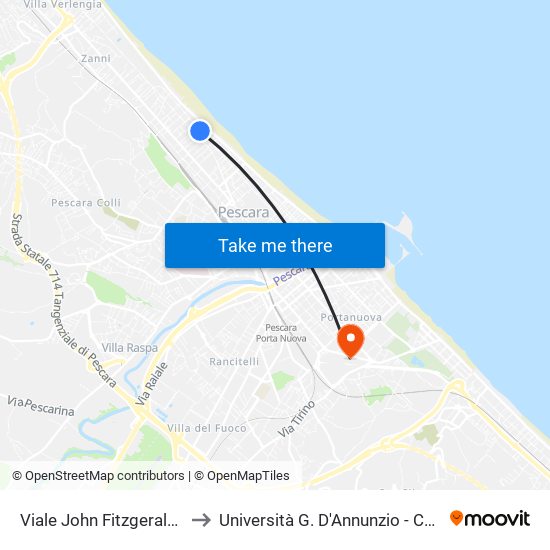 Viale John Fitzgerald Kennedy, 49 to Università G. D'Annunzio - Campus Di Pescara map