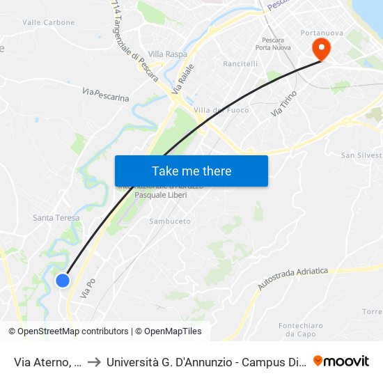 Via Aterno, 143 to Università G. D'Annunzio - Campus Di Pescara map