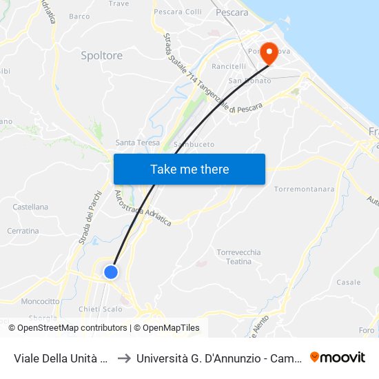 Viale Della Unità D'Italia 90 to Università G. D'Annunzio - Campus Di Pescara map