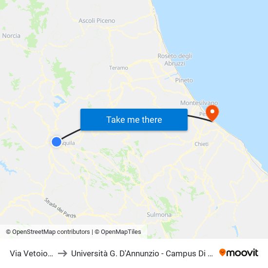 Via Vetoio, 18 to Università G. D'Annunzio - Campus Di Pescara map
