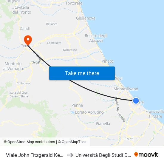 Viale John Fitzgerald Kennedy, 49 to Università Degli Studi Di Teramo map