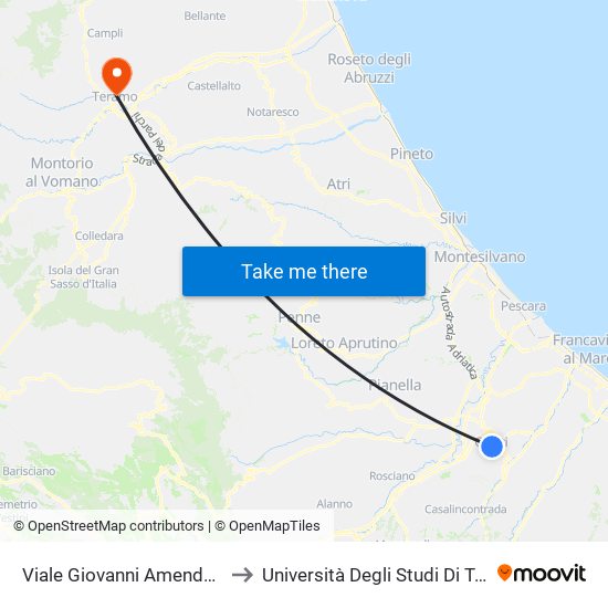 Viale Giovanni Amendola, 11 to Università Degli Studi Di Teramo map