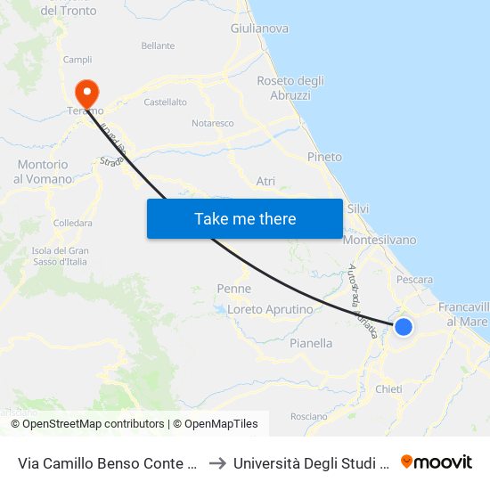 Via Camillo Benso Conte Di Cavour, 9 to Università Degli Studi Di Teramo map