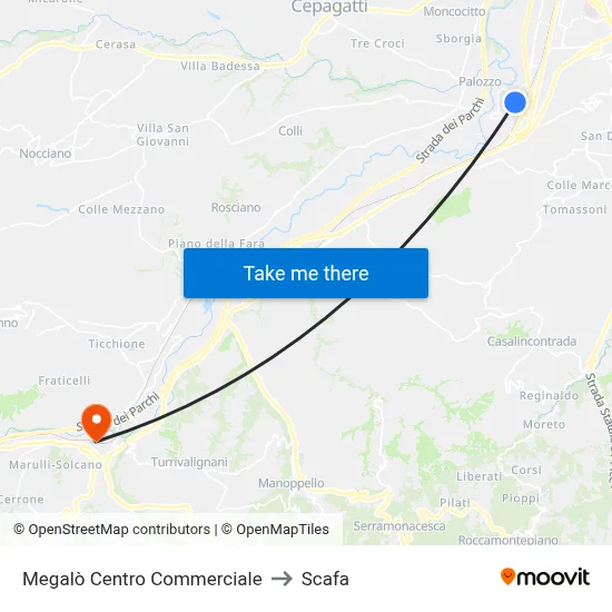 Megalò Shopping Center to Scafa map