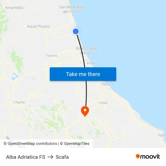 Alba Adriatica Station to Scafa map