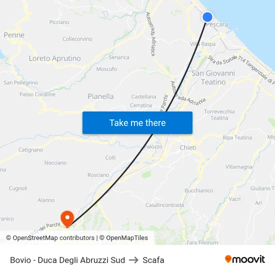 Bovio - South Duca degli Abruzzi to Scafa map