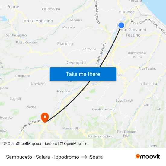 Sambuceto | Salara - Ippodromo to Scafa map