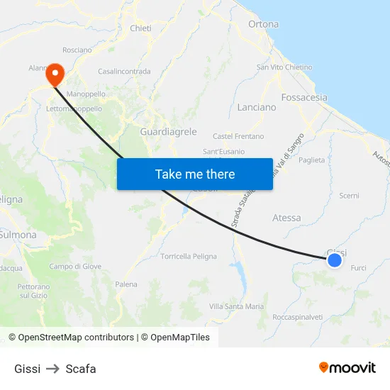 Gissi to Scafa map