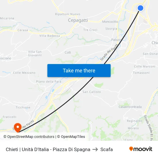 Chieti | Unità D'Italia - Piazza Di Spagna to Scafa map