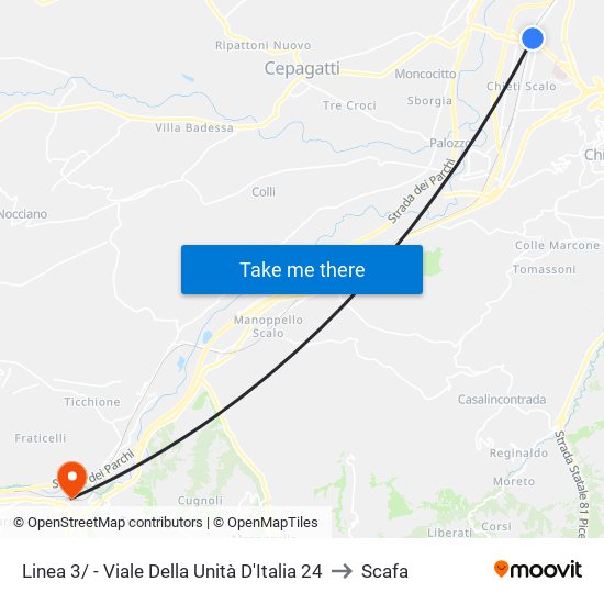 Linea 3/ - Viale Della Unità D'Italia 24 to Scafa map