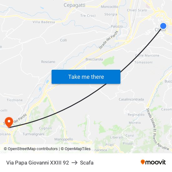 Parcheggio Papa Giovanni to Scafa map