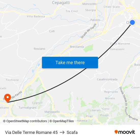 Via Delle Terme Romane 45 to Scafa map