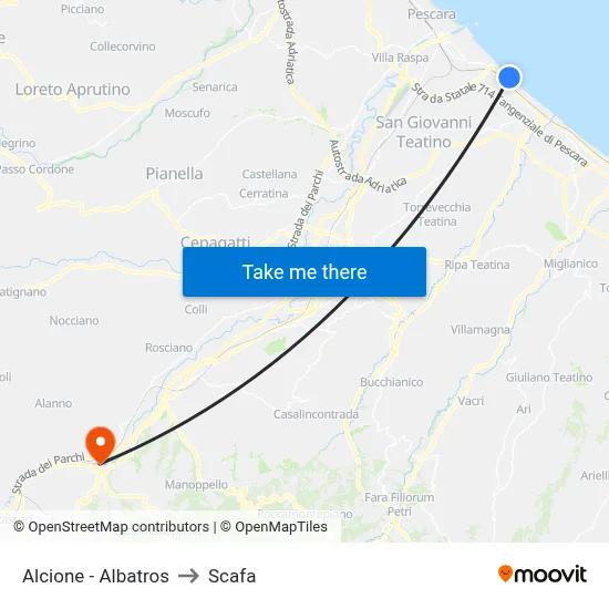 Alcione - Albatros to Scafa map
