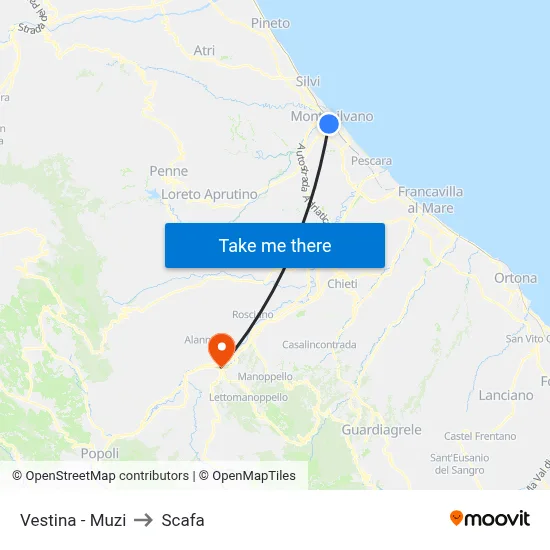Vestina - Muzi to Scafa map