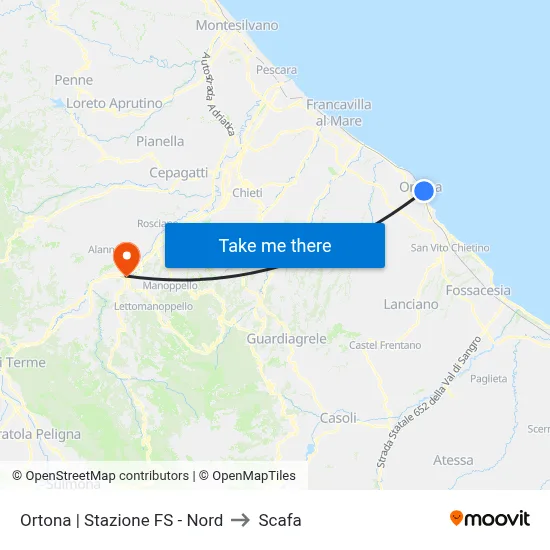 Ortona | Stazione FS - Nord to Scafa map