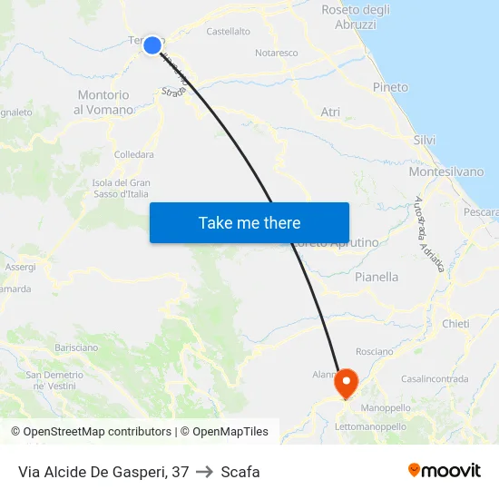 Via Alcide De Gasperi, 37 to Scafa map