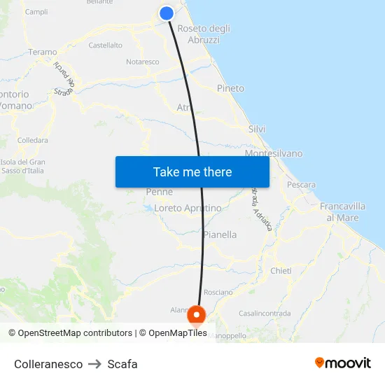 Colleranesco to Scafa map