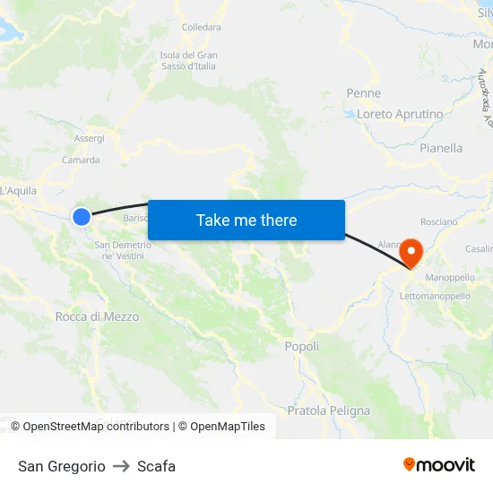 San Gregorio to Scafa map