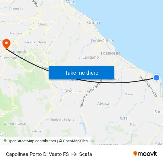 Vasto Port Station Terminal to Scafa map