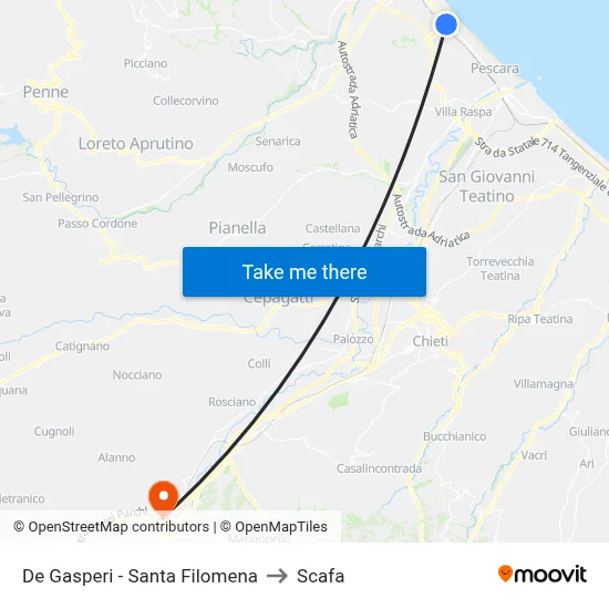 De Gasperi - Santa Filomena to Scafa map