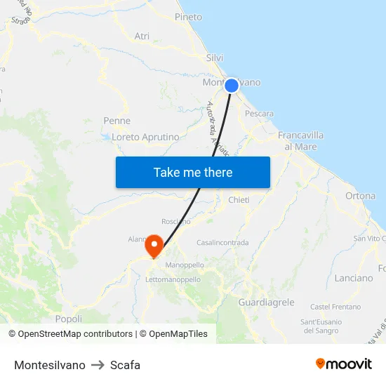 Montesilvano to Scafa map