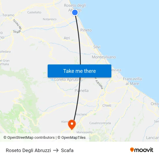 Roseto Degli Abruzzi to Scafa map