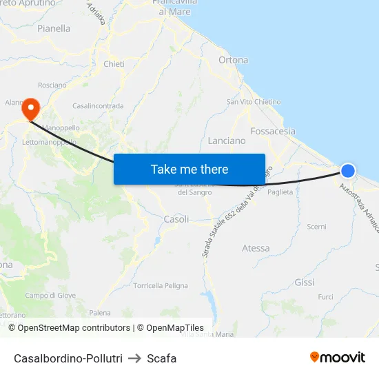 Casalbordino-Pollutri to Scafa map