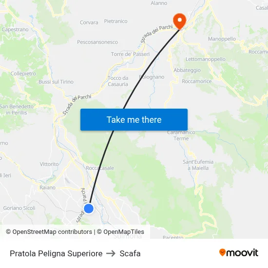 Upper Pratola Peligna to Scafa map